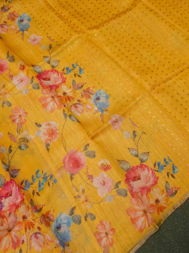 Designer Mango Yellow Organza Silk Saree