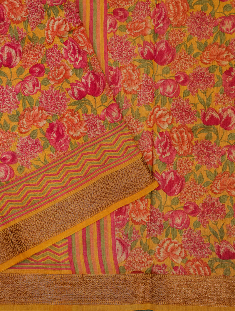 Designer Yellow Muslin Silk Saree