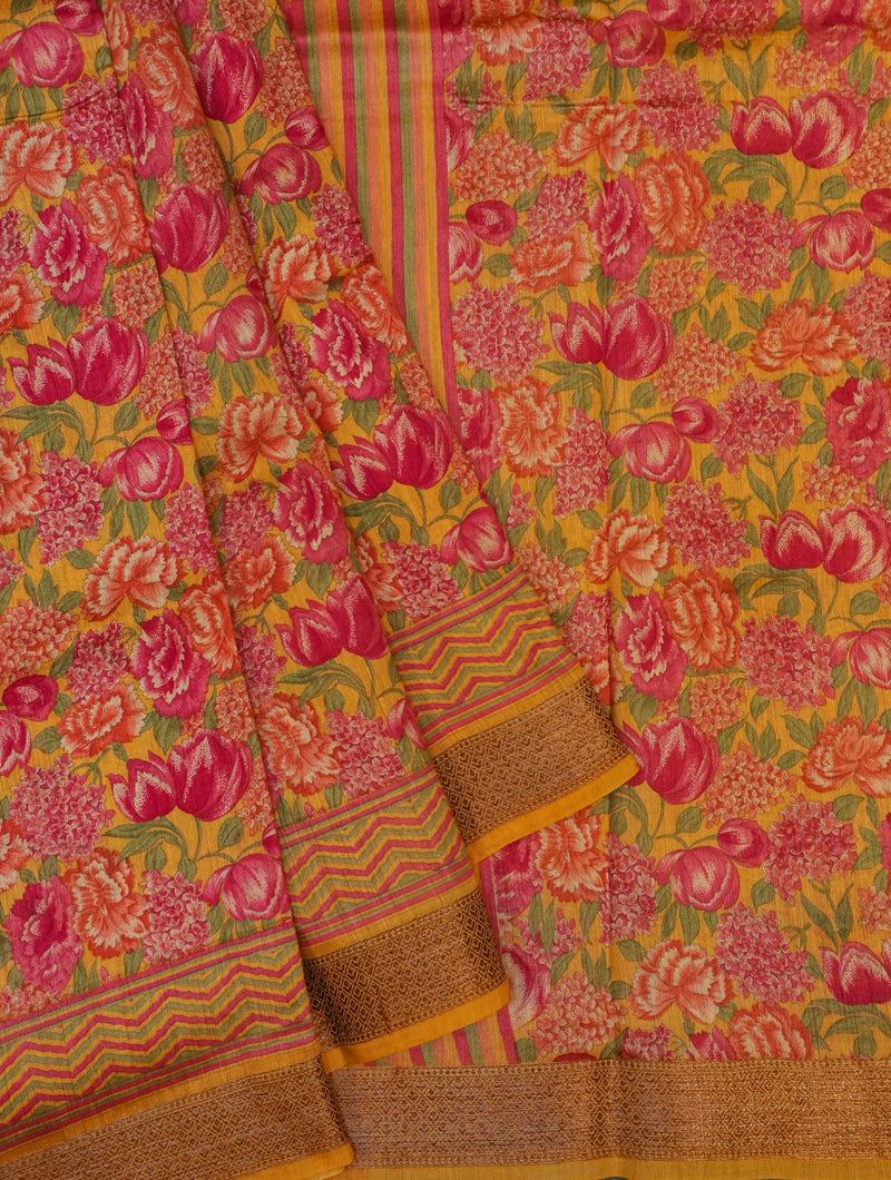 Designer Yellow Muslin Silk Saree