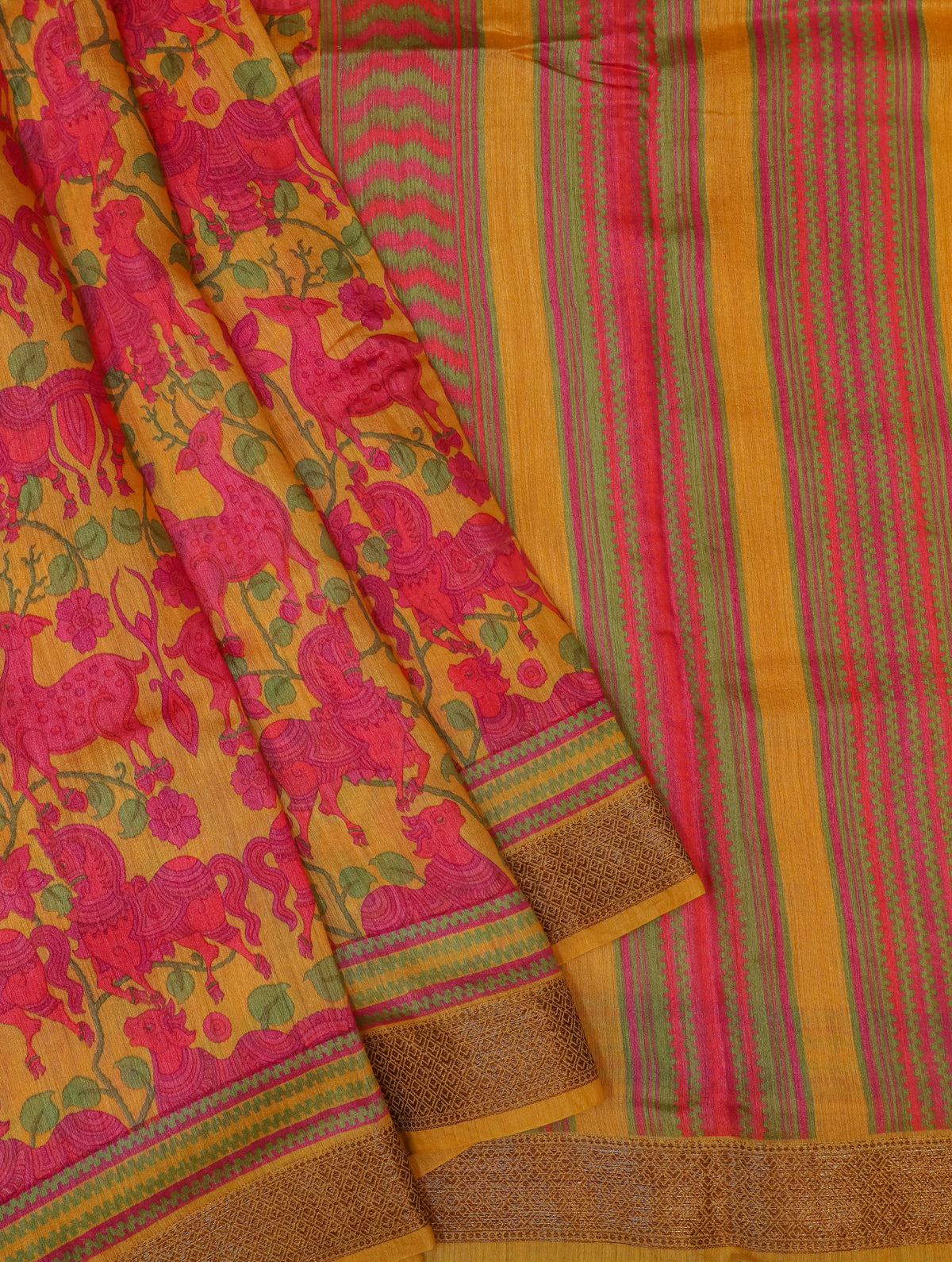 Designer Mustard Yellow Muslin Silk Saree