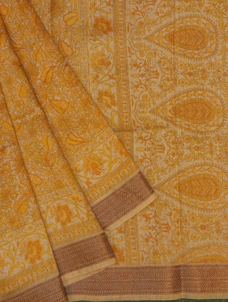 Designer Yellow Muslin Silk Saree