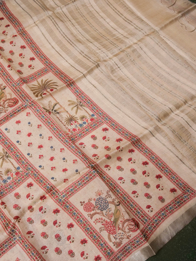 Designer Beige Moonga Silk Saree