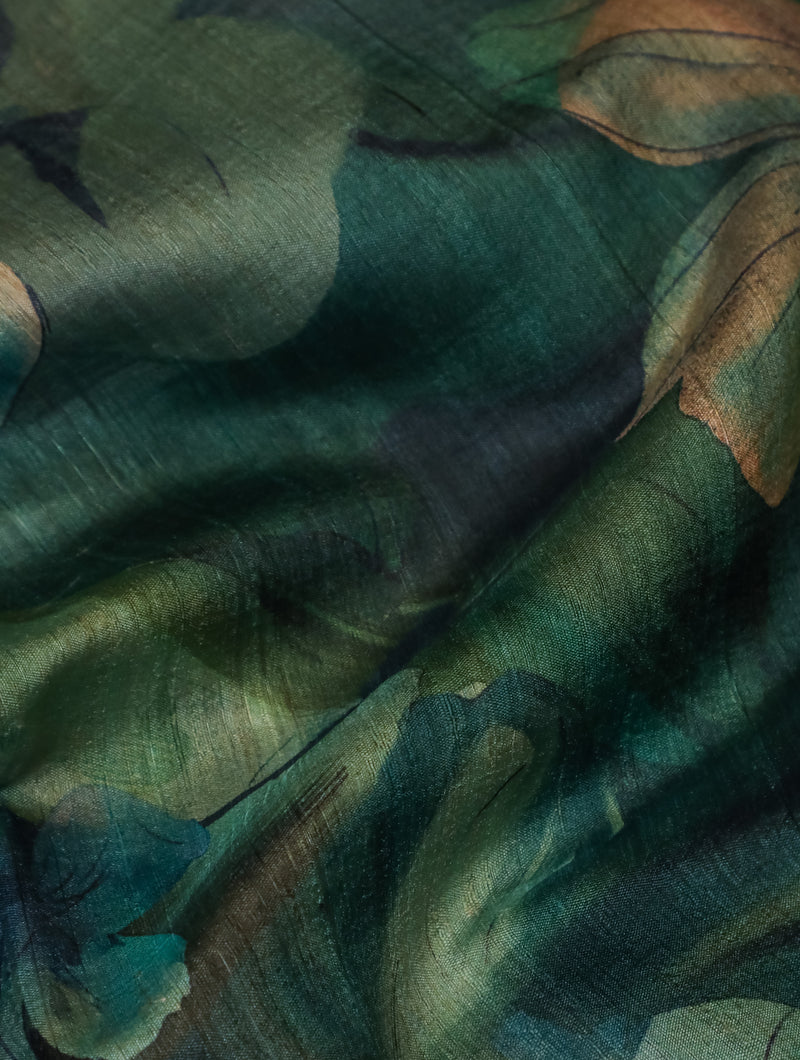 Designer Teal Blue Tussar Silk Saree