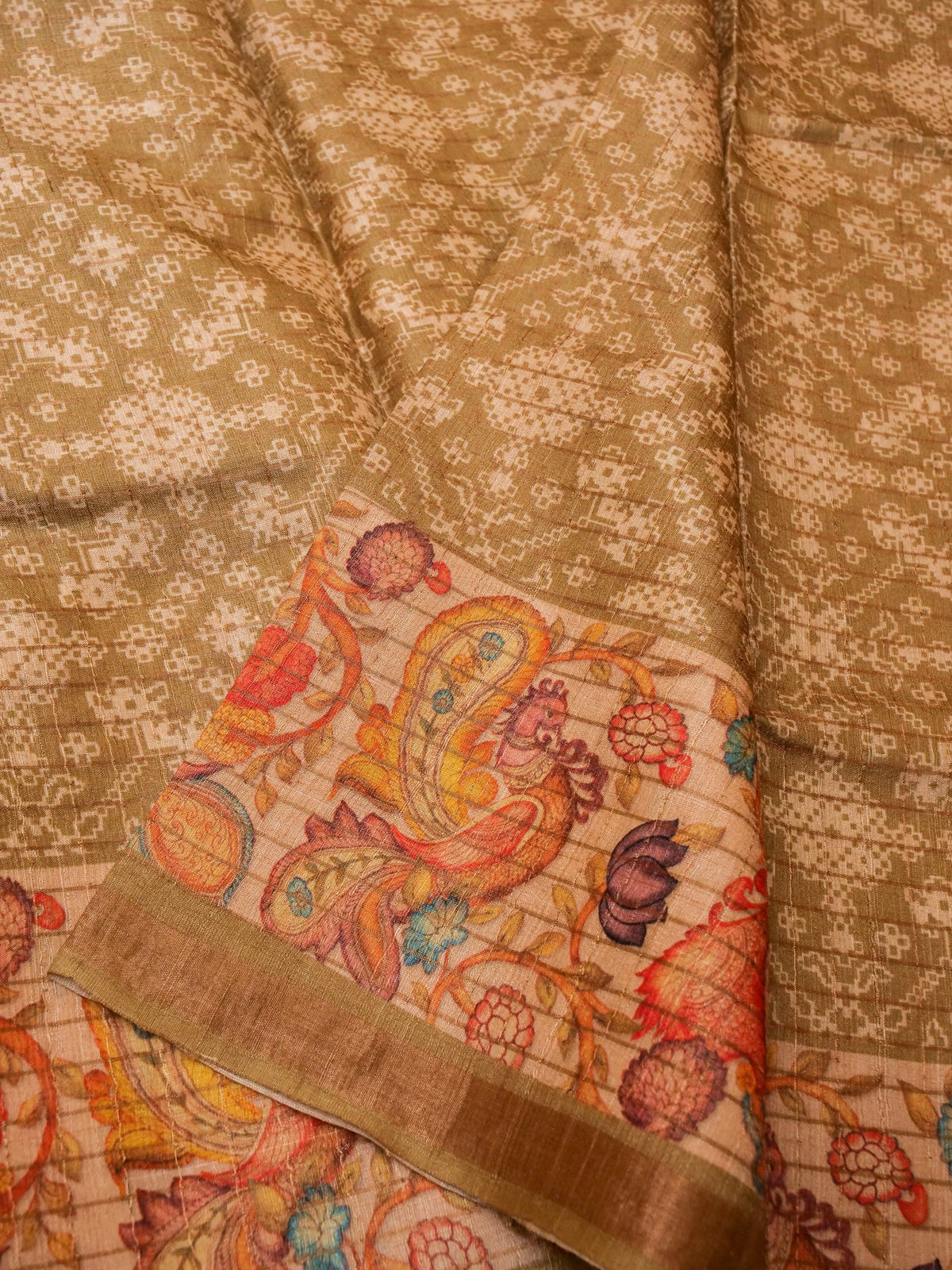 Designer Pastel Brown Tussar Silk Saree