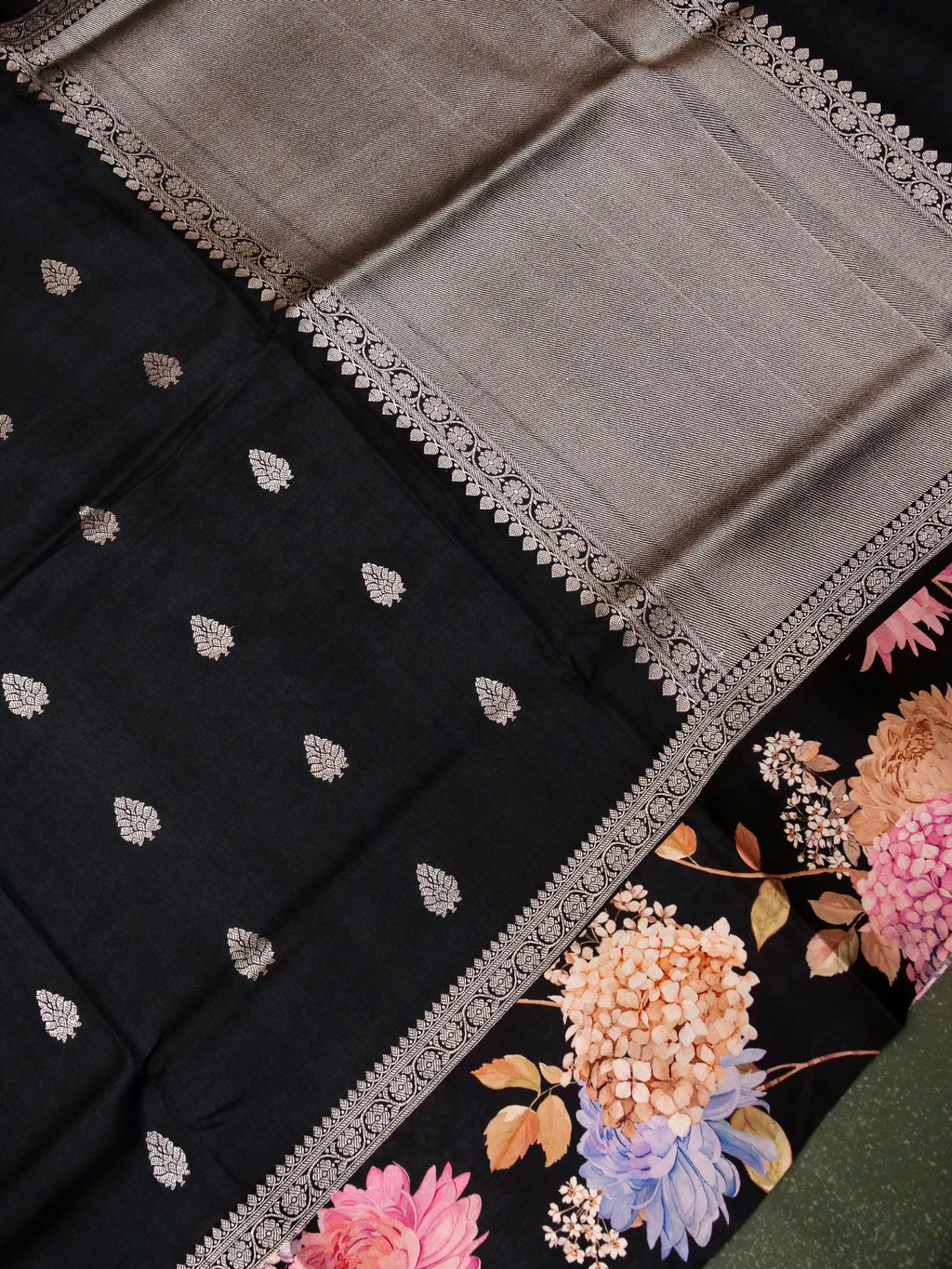 Designer Black Tussar Silk Saree