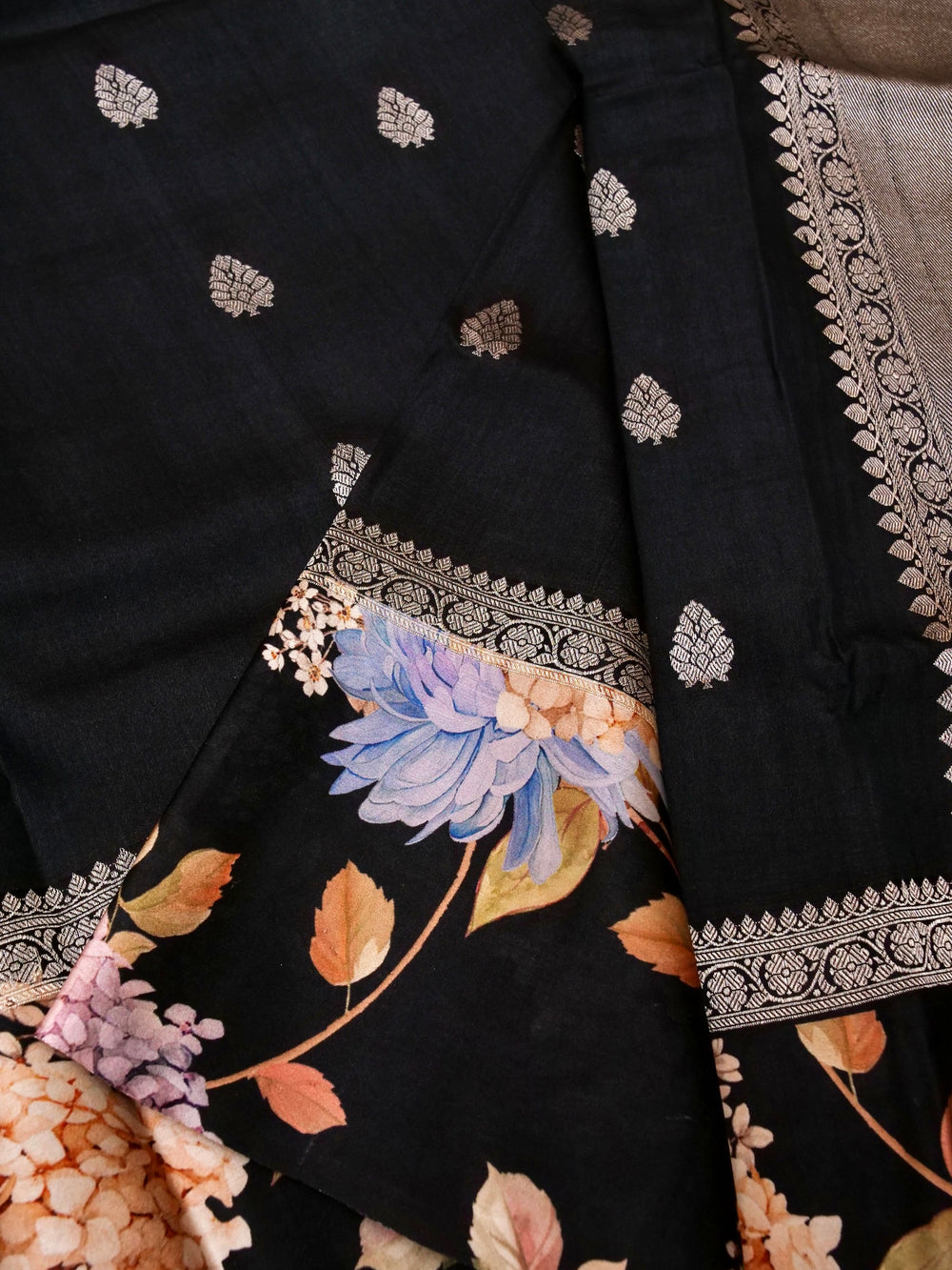 Designer Black Tussar Silk Saree