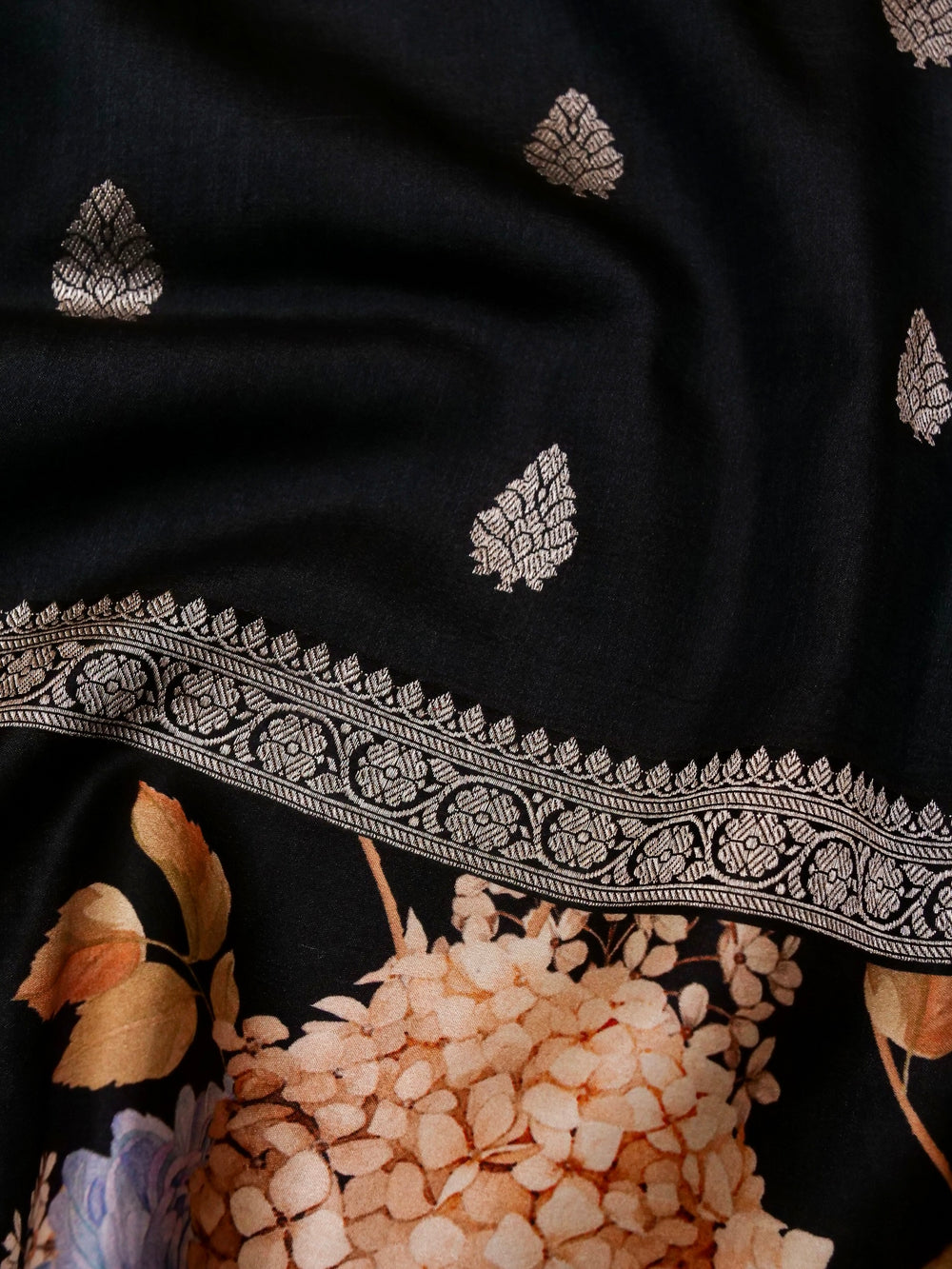 Designer Black Tussar Silk Saree