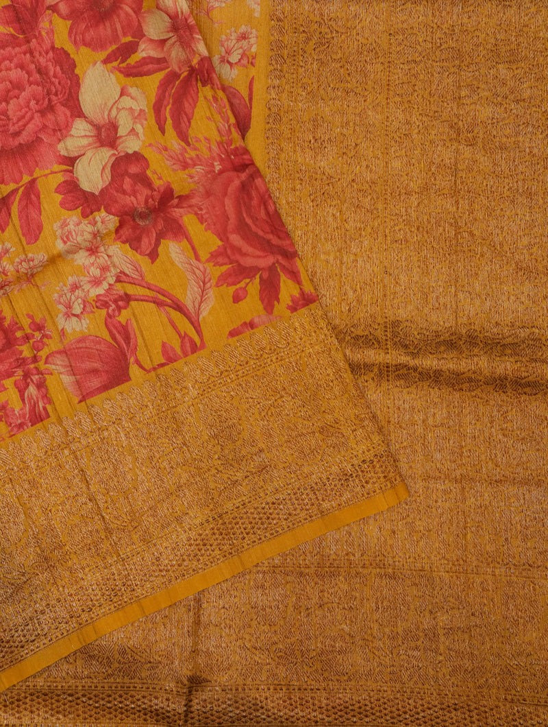 Designer Yellow Tussar Silk Saree