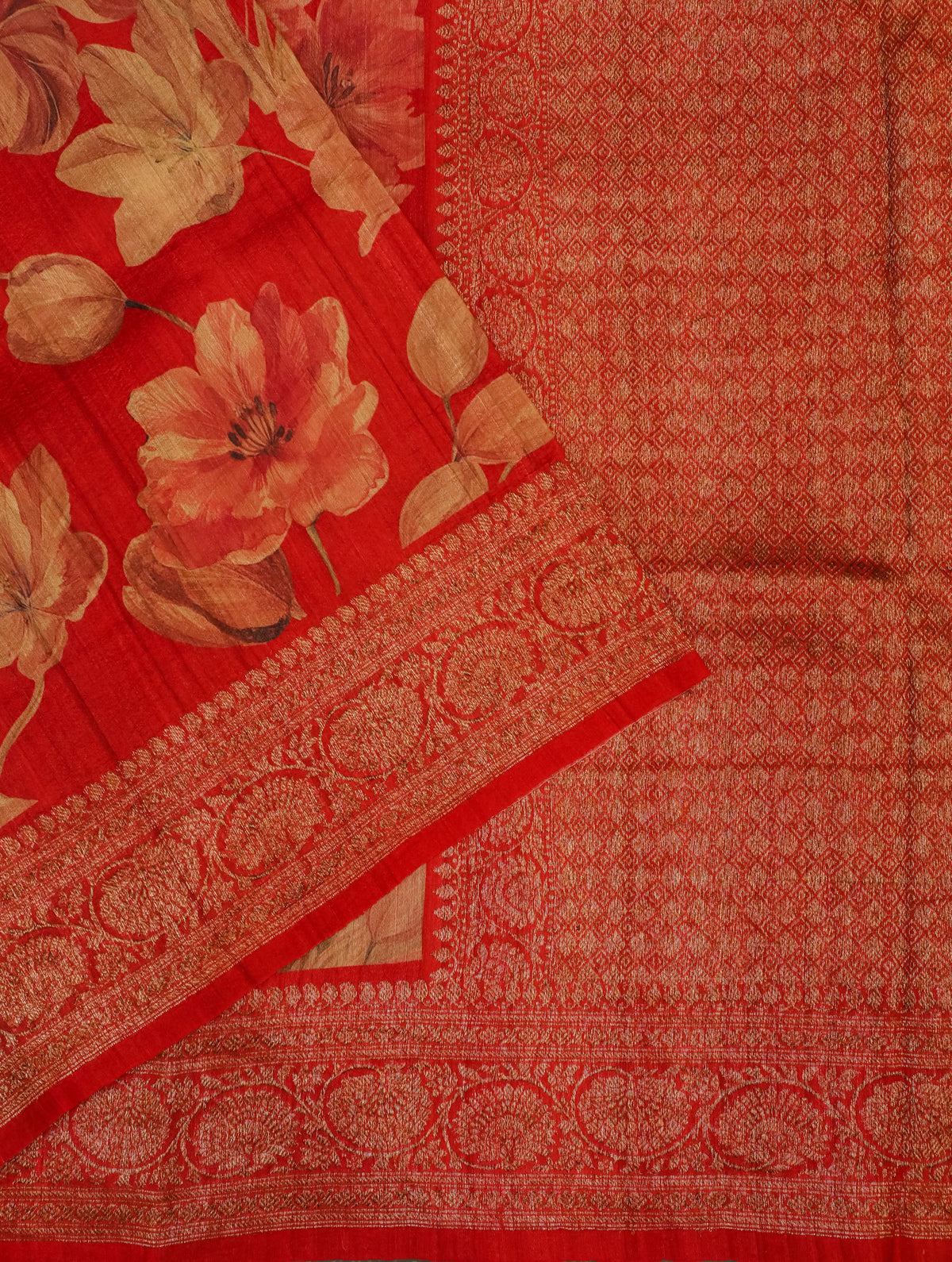 Designer Red Tussar Silk Saree