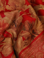 Designer Red Tussar Silk Saree