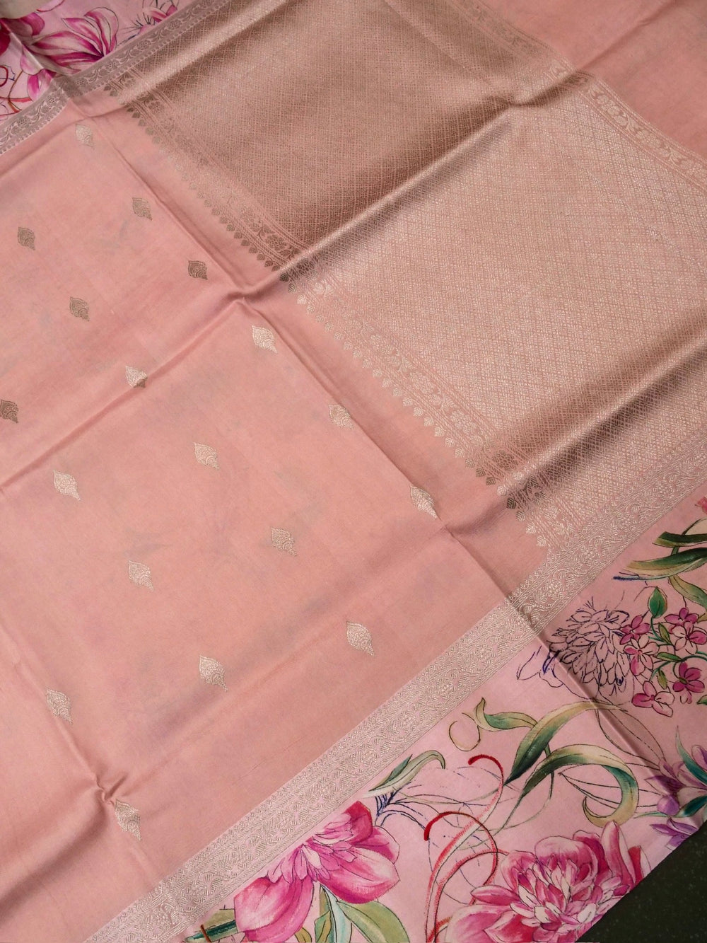 Designer Pastel Peach Tussar Silk Saree