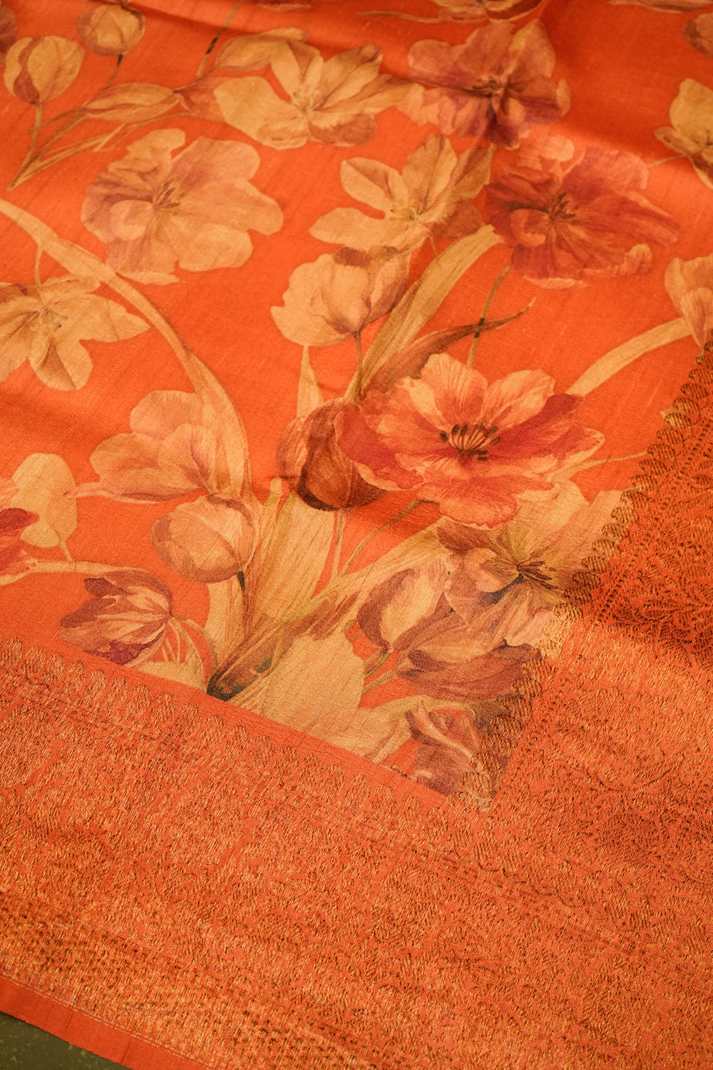 Designer Peach  Tussar Silk Saree