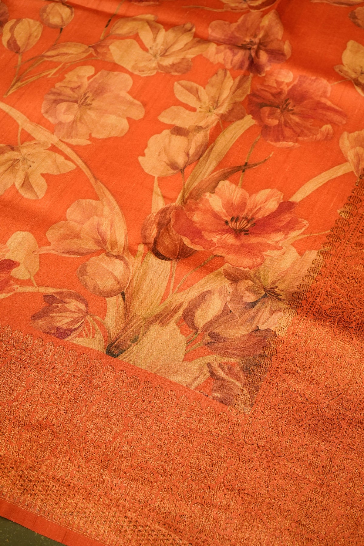 Designer Peach  Tussar Silk Saree