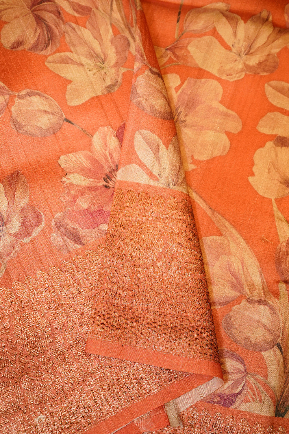 Designer Peach  Tussar Silk Saree