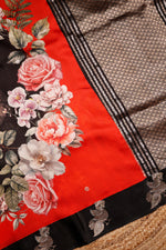 Designer Black & Red Banarasi Katan Soft Silk Saree