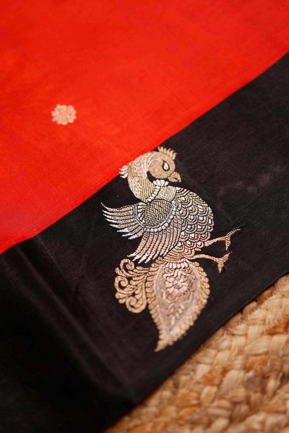 Designer Black & Red Banarasi Katan Soft Silk Saree
