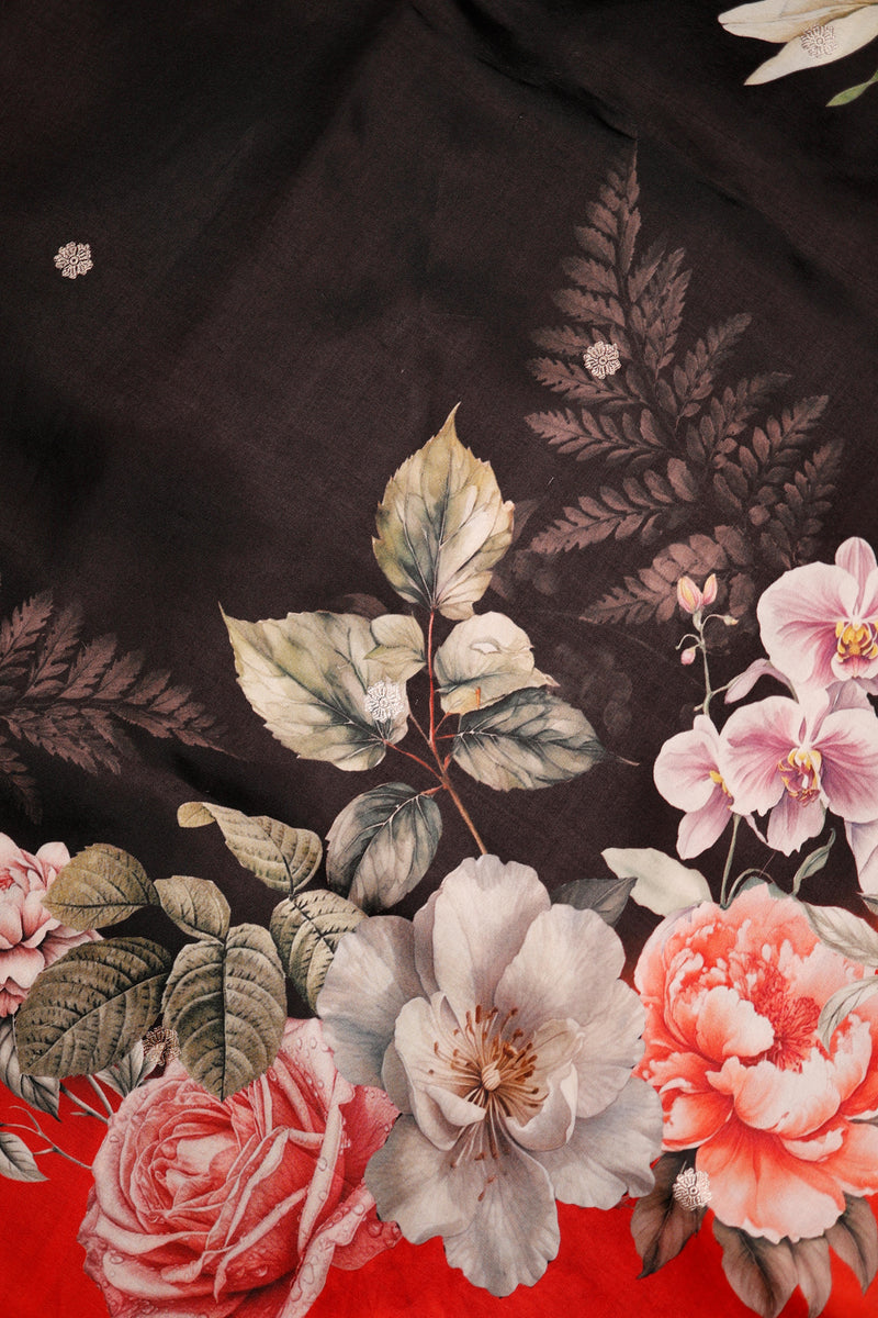 Designer Black & Red Banarasi Katan Soft Silk Saree