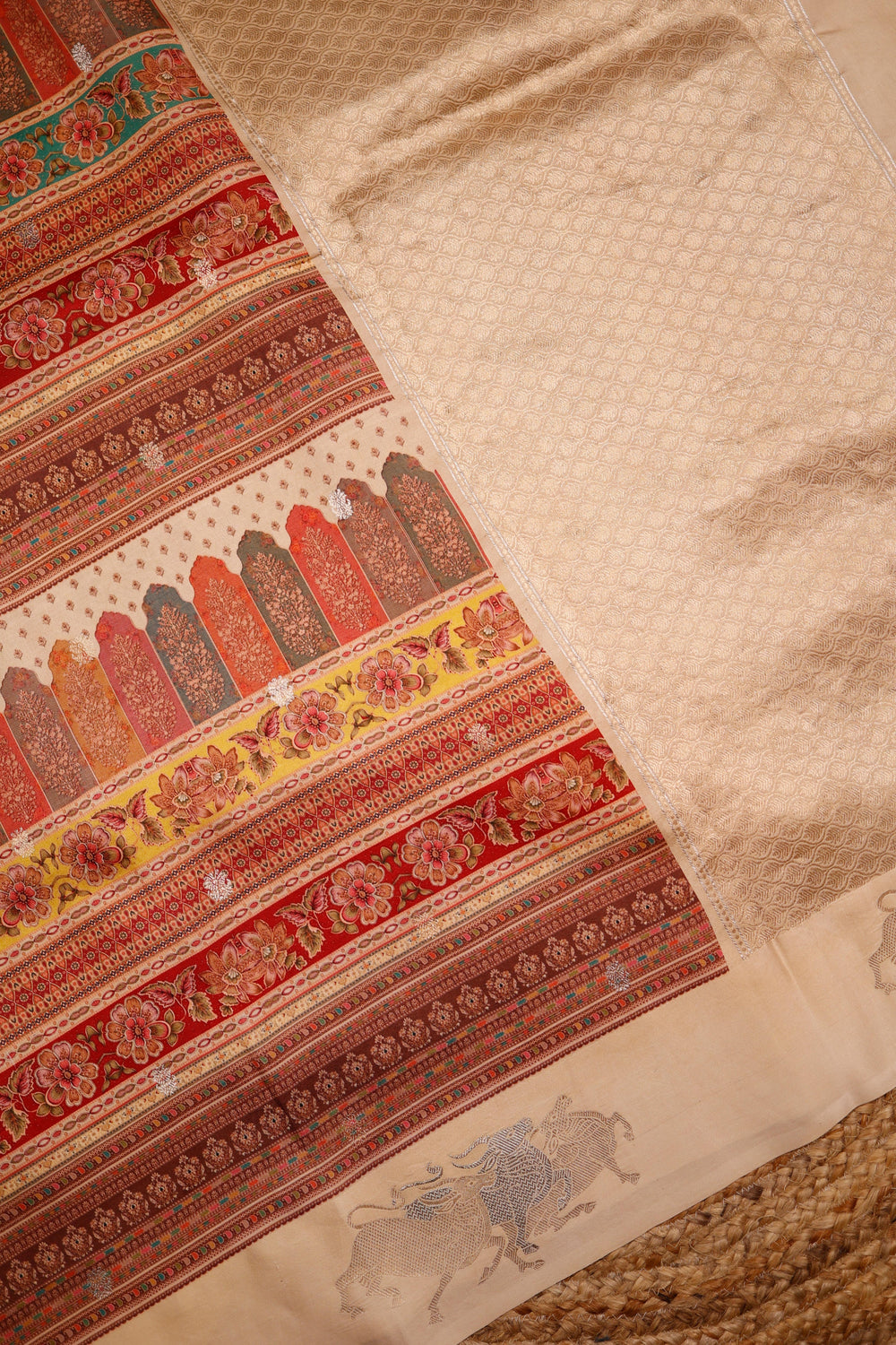 Designer Cream Pure Silk Saree