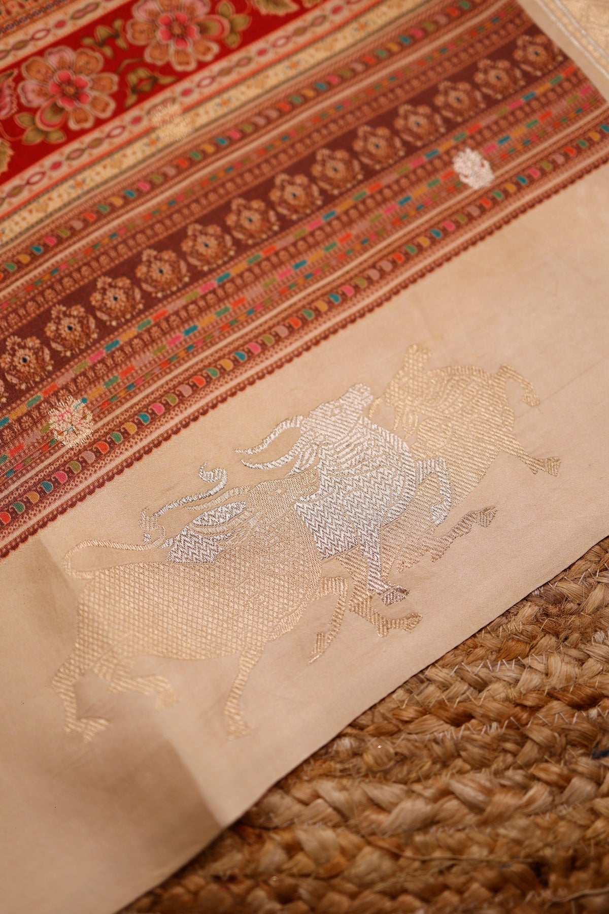 Designer Cream Pure Silk Saree