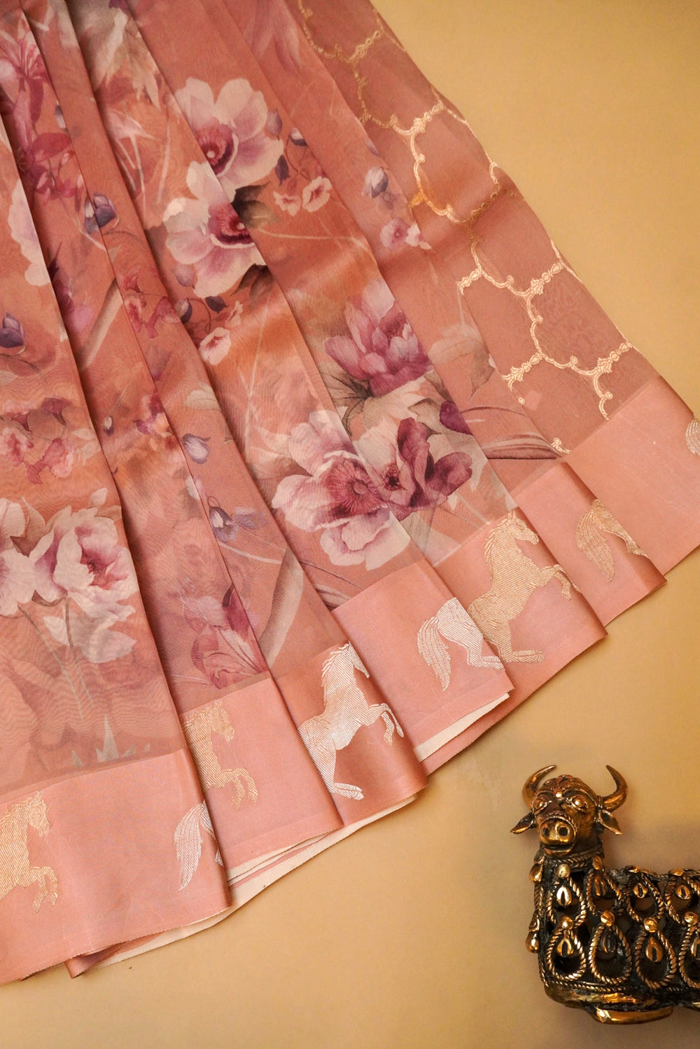 Handwoven Peach Banarasi Organza Saree