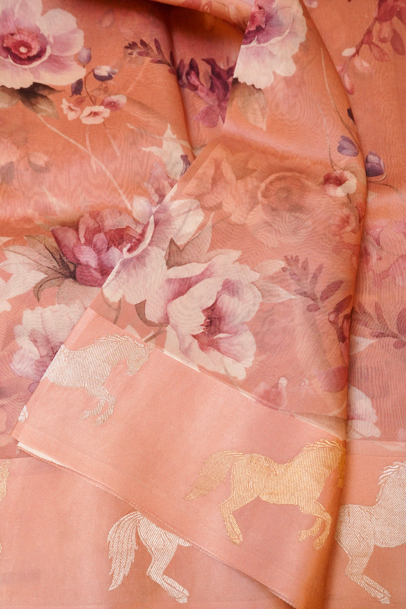 Handwoven Peach Banarasi Organza Saree