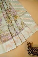 Handwoven Pastel Green Banarasi Organza Saree