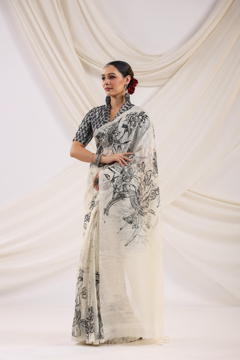 Handwoven Banarasi Printed Cotton Silk Saree