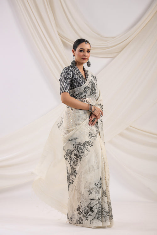 Handwoven Banarasi Printed Cotton Silk Saree