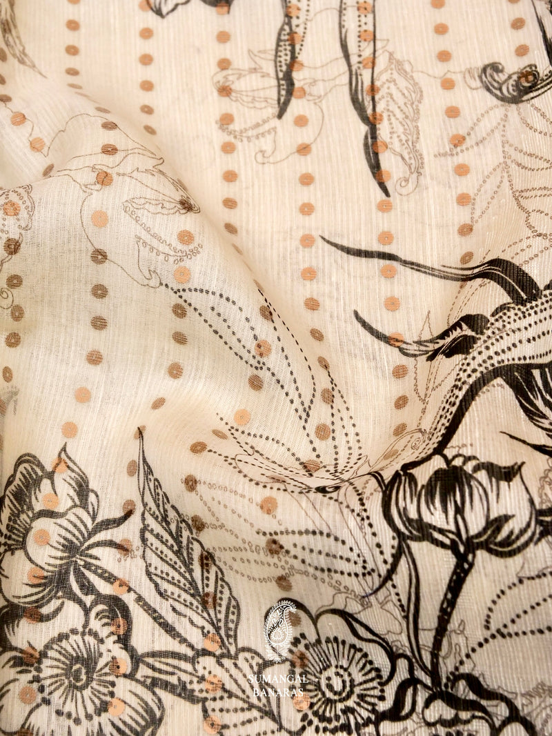 Handwoven Banarasi Printed Cotton Silk Saree