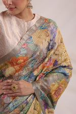 Handwoven Banarasi Printed Tussar Silk Saree