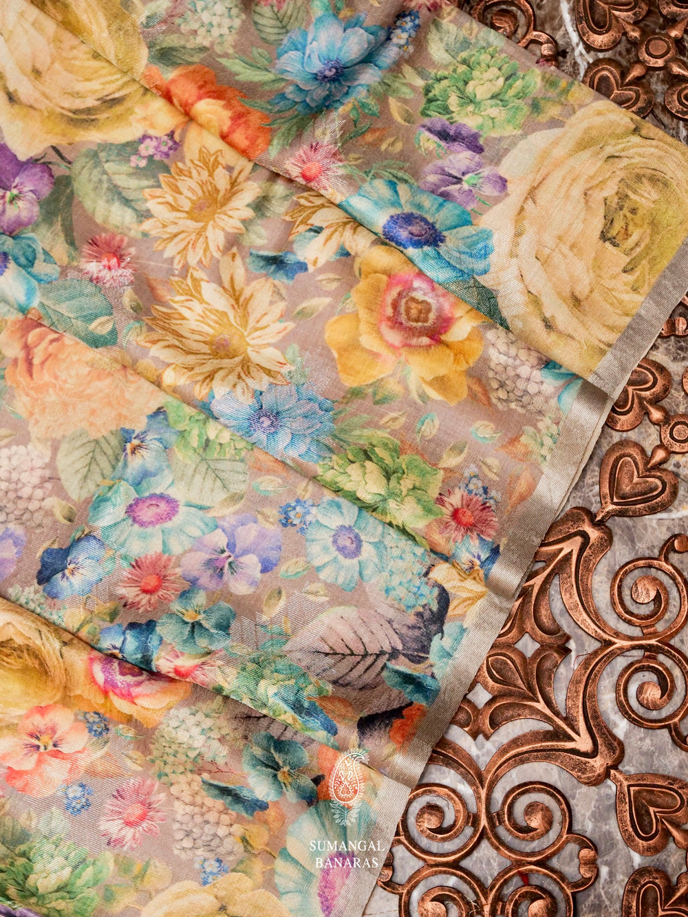 Handwoven Banarasi Printed Tussar Silk Saree