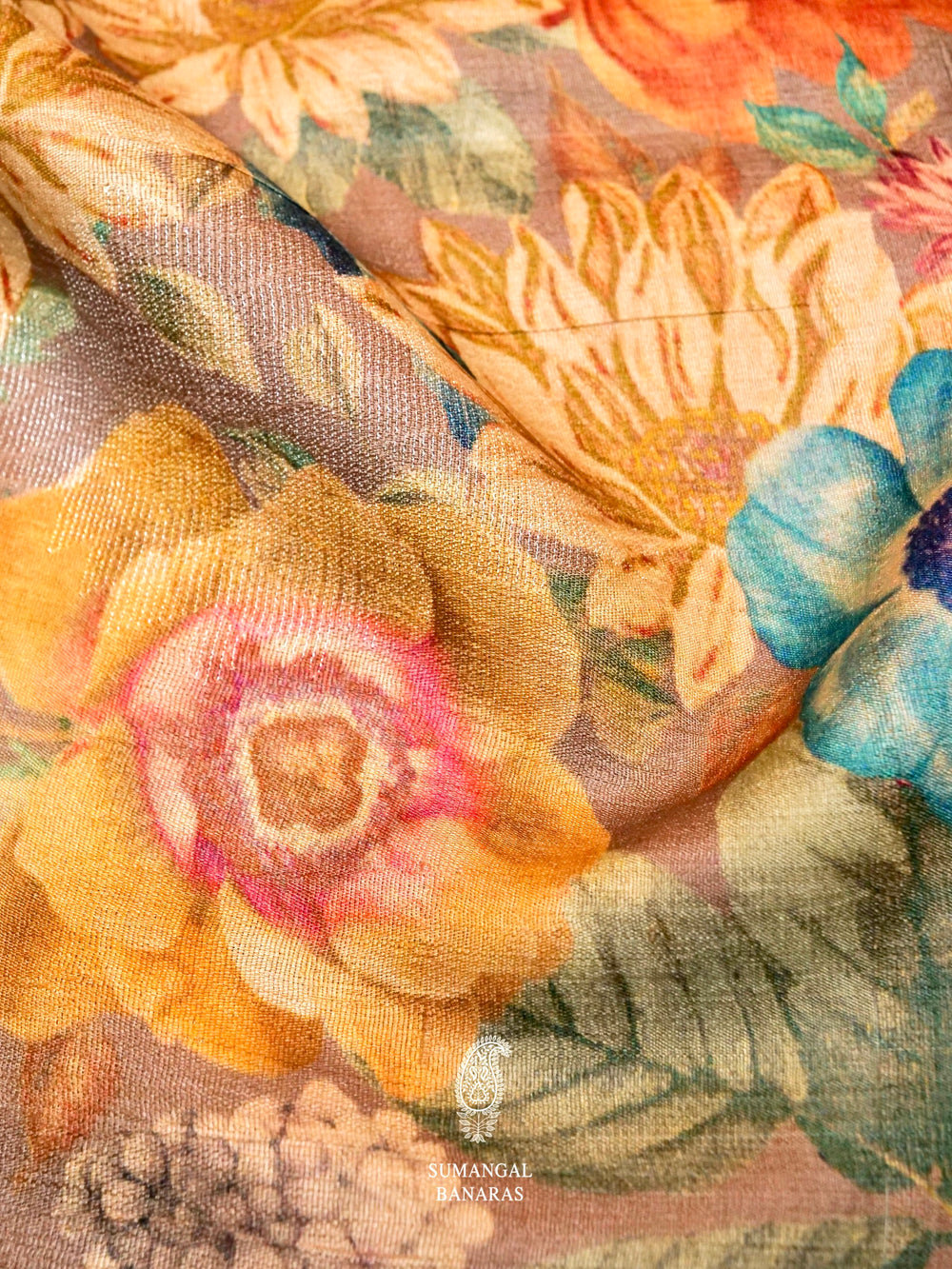 Handwoven Banarasi Printed Tussar Silk Saree