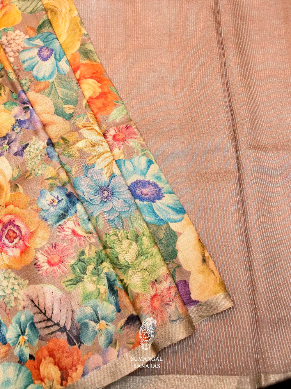 Handwoven Banarasi Printed Tussar Silk Saree