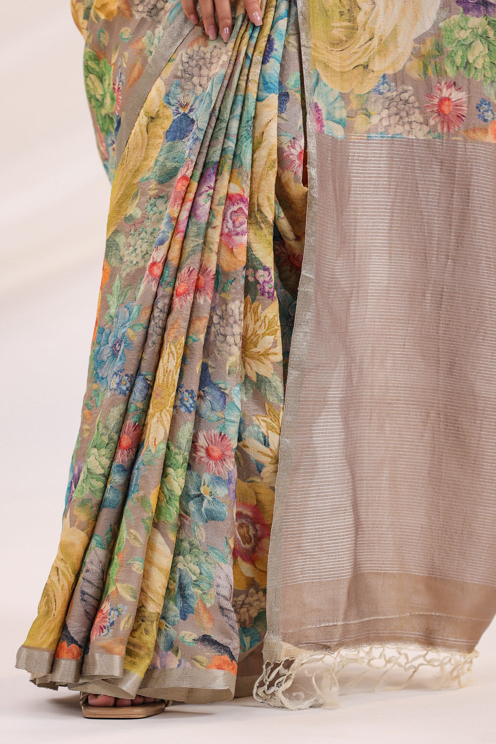 Handwoven Banarasi Printed Tussar Silk Saree