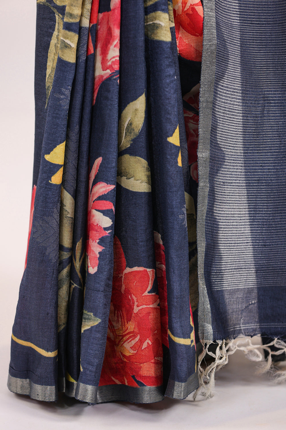 Handwoven Navy Blue Banarasi Tussar Silk Saree