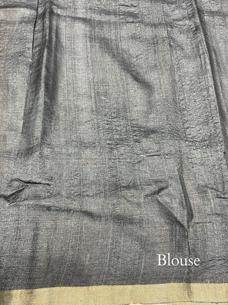 Handwoven Navy Blue Banarasi Tussar Silk Saree