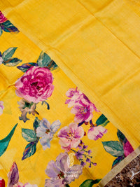 Handwoven Yellow Banarasi Tussar Silk Saree