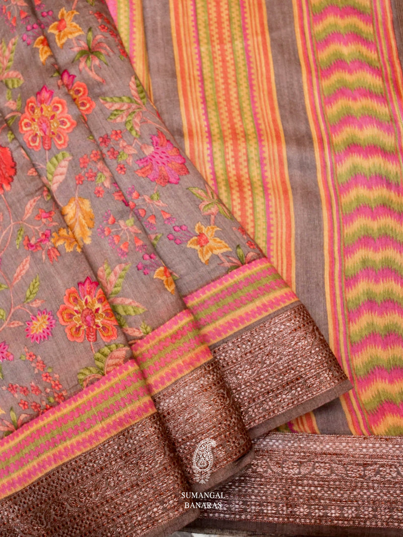 Banarasi Grey Blended Cotton Silk Saree