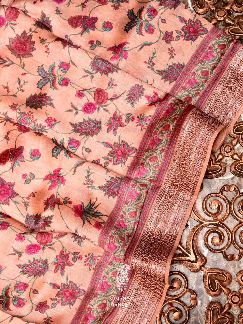Banarasi Peach Blended Cotton Silk Saree