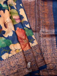 Handwoven Banarasi Teal Blue Tussar Silk Saree
