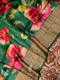 Handwoven Banarasi Green Tussar Silk Saree