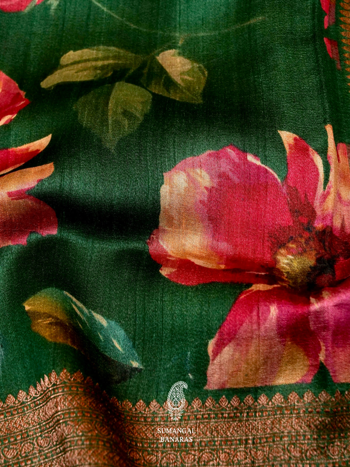 Handwoven Banarasi Green Tussar Silk Saree