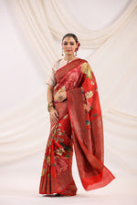 Handwoven Banarasi RedTussar Silk Saree