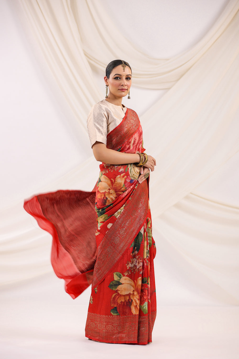 Handwoven Banarasi Red Tussar Silk Saree