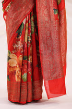 Handwoven Banarasi Red Tussar Silk Saree