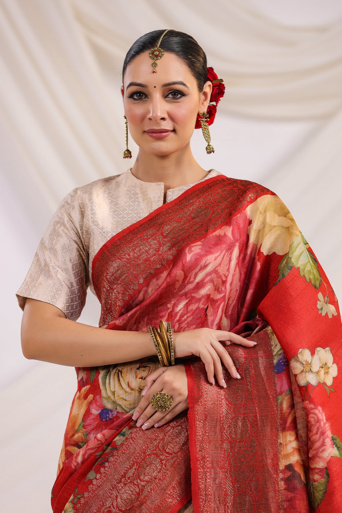 Handwoven Banarasi RedTussar Silk Saree