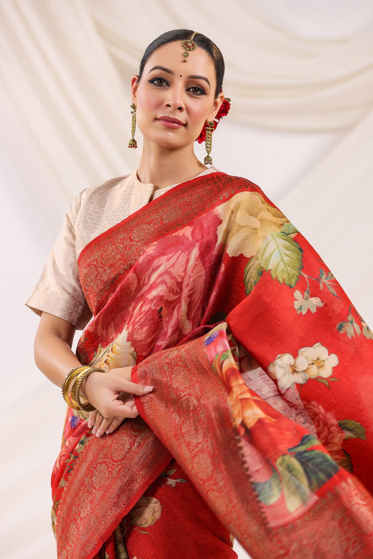 Handwoven Banarasi RedTussar Silk Saree