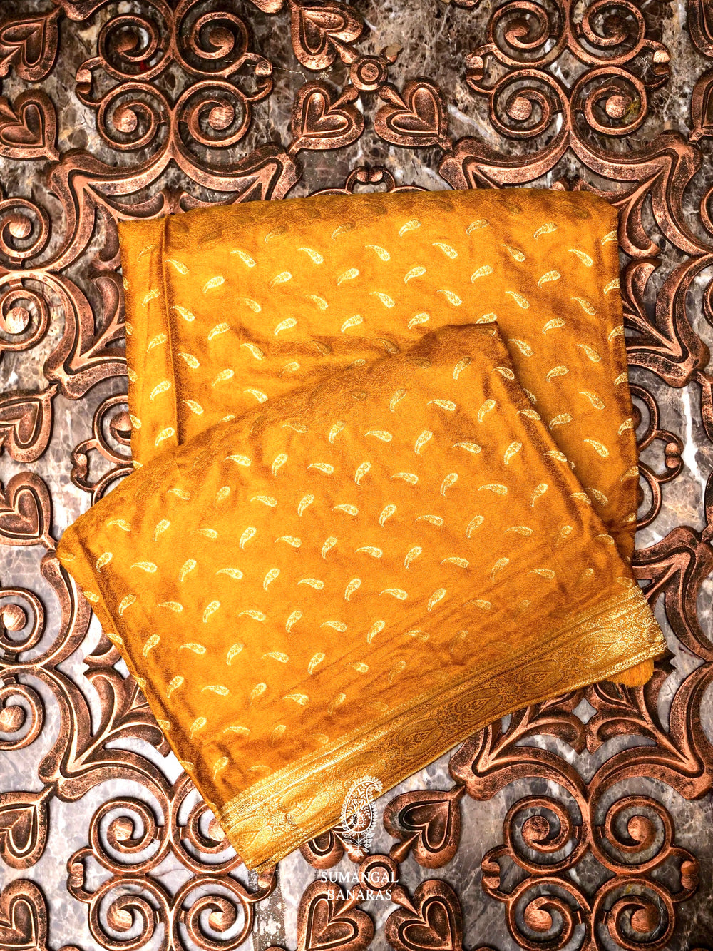 Banarasi Mustard Blended Crep Georgette Silk Saree