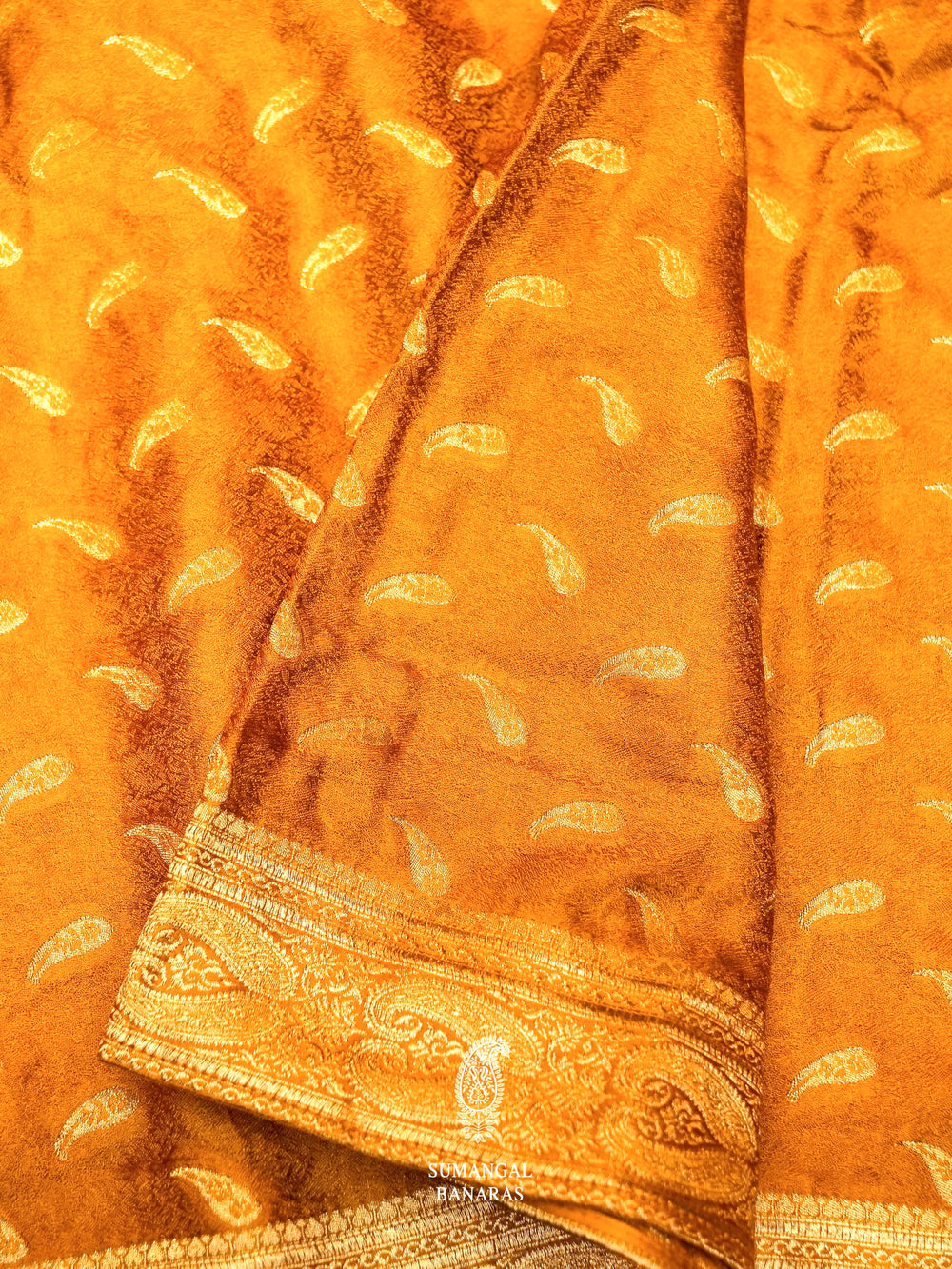 Banarasi Mustard Blended Crep Georgette Silk Saree