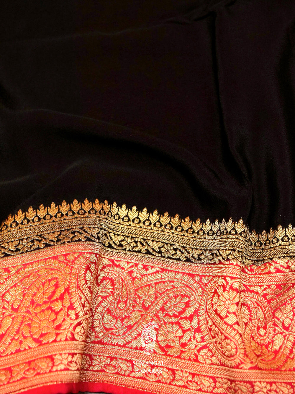 Banarasi Black Blended Crepe Georgette Silk Saree